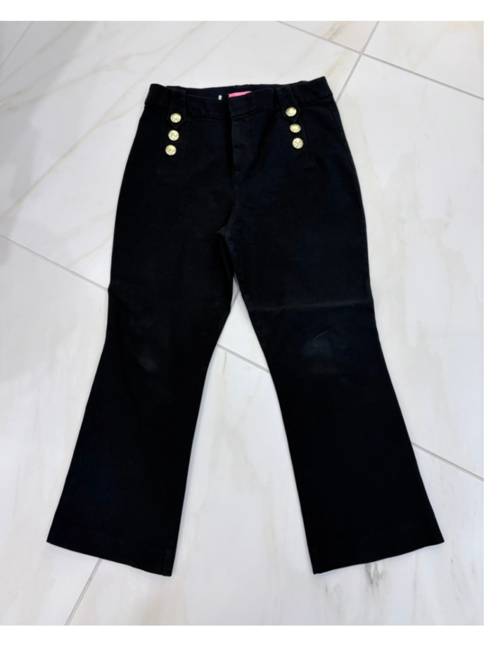 Lilly Pulitzer Black Pants Gold Button Detail Sailor Flare Women's Size 14